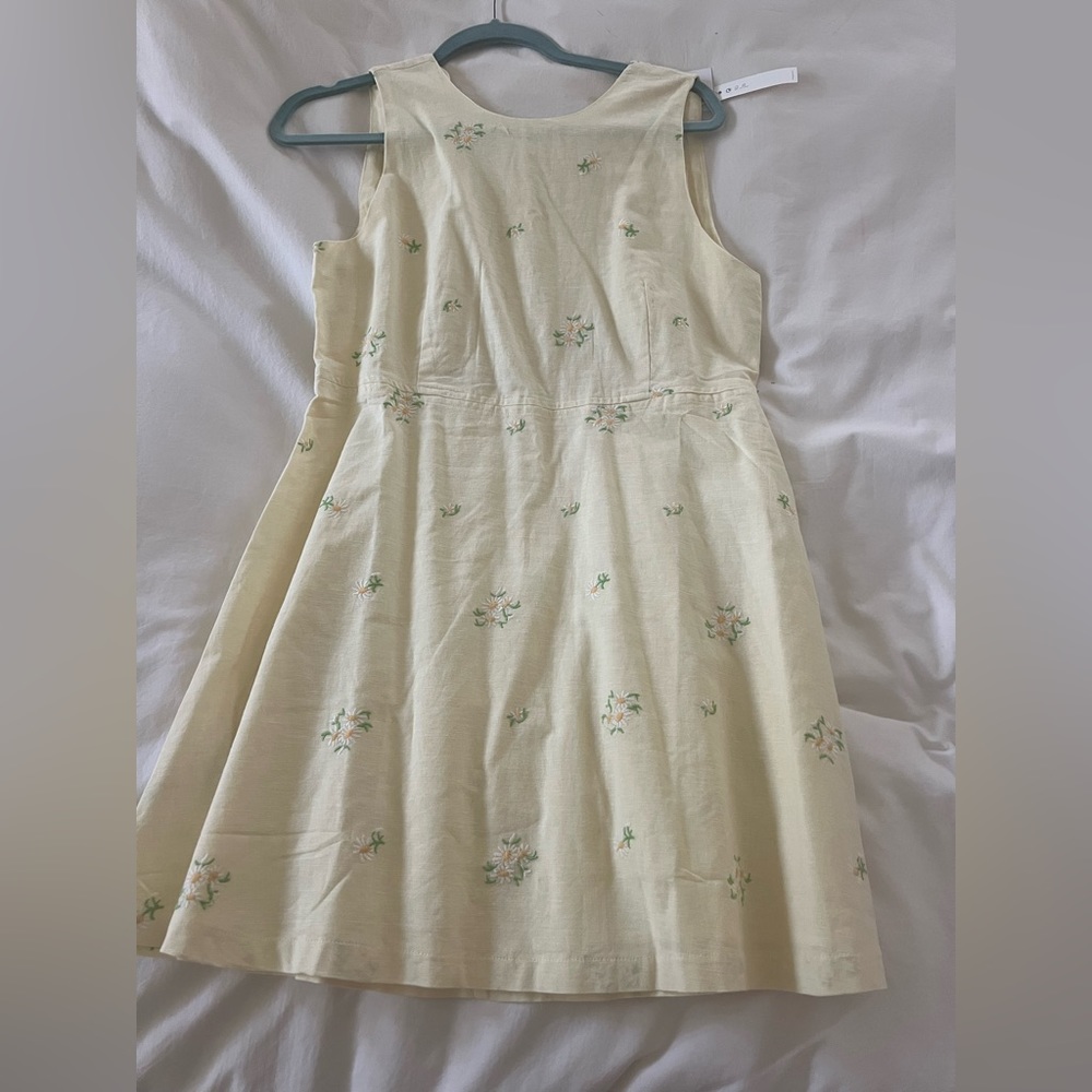 Mango mini dress yellow with floral embroidery NWT